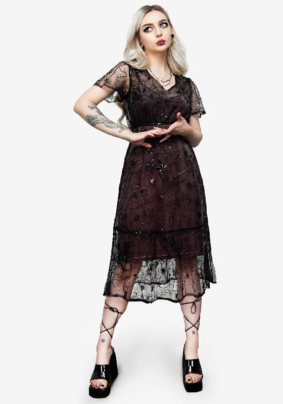 Silk Slip Dress for Summer -Women's Black Lace Slip Dress -Lune Sequined Tiered Velvet Slip Dress