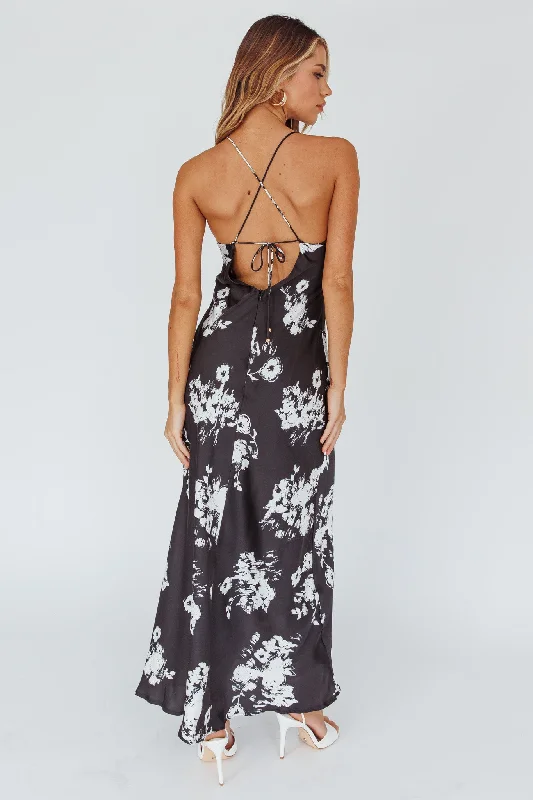 Backless Slip Dress -Strapless Slip Dress -Lyndel Tied Back Slip Midi Dress Black