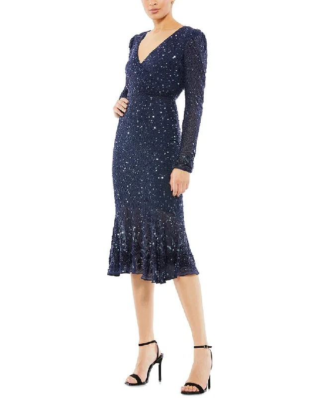 Blue Floral Party Dress for Spring Party -Mac Duggal Embellished Cocktail Dress