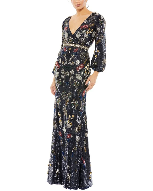 Wrap Dress with Flattering Fit -Women's Wrap Dress with Draped Detail -Mac Duggal Embellished Wrap Over Bishop Sleeve Gown Wrap Dress with Flattering Fit -Women's Wrap Dress with Draped Detail -Mac Duggal Embellished Wrap Over Bishop Sleeve Gown