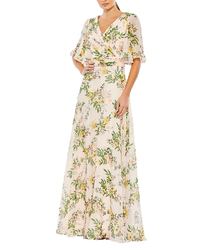 Wrap Dress with Fashionable Fit -Red Wrap Dress with Sleeves -Mac Duggal Wrap Gown