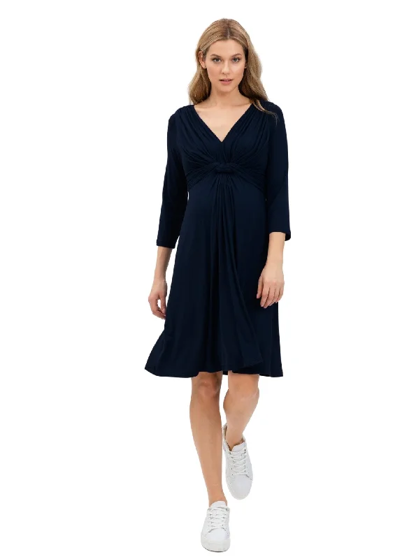 Maternity Dresses with Sheer Accents -Maddona Maternity and Nursing Dress - Navy