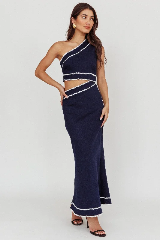 Women's Summer Beach Maxi Dress-Mahli One-Shoulder Cut-Out Maxi Dress Dark Denim