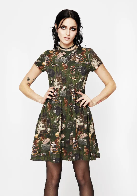 Women's Asymmetrical Neckline Mini Dress-Maleficium Mini Skater Dress