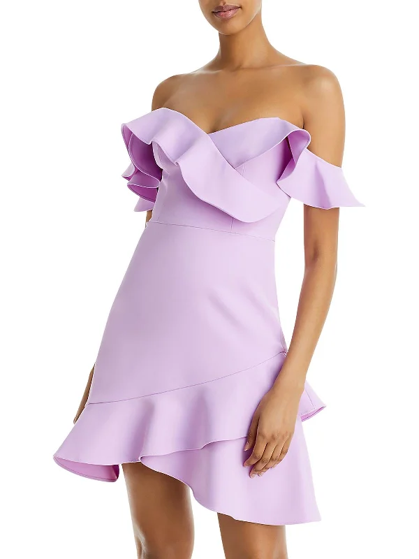 A-line Party Dress for Comfortable Fit -Malik Womens Ruffled One Shoulder Cocktail and Party Dress