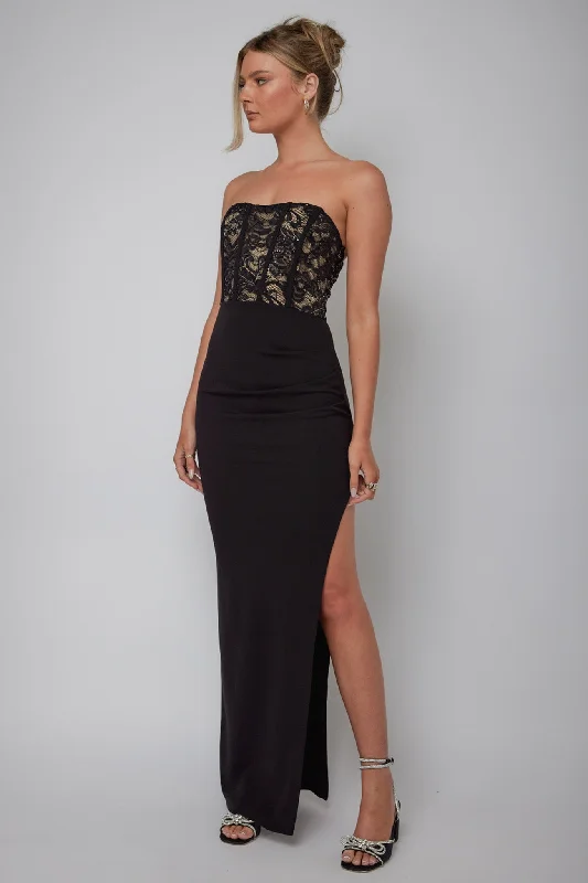 Women's Draped Maxi Dress-Maravilla Lace Bodice Maxi Dress Black/Nude