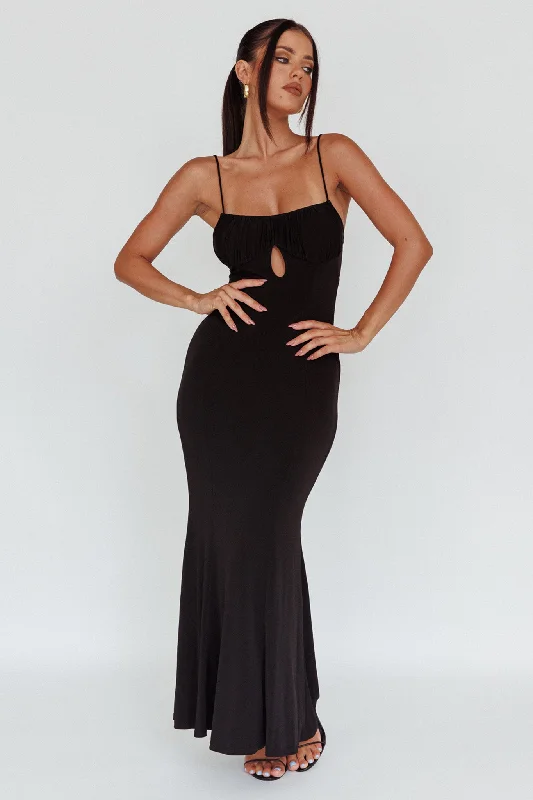 Women's Beach Chic Maxi Dress-Marcella Keyhole Bust Maxi Dress Black