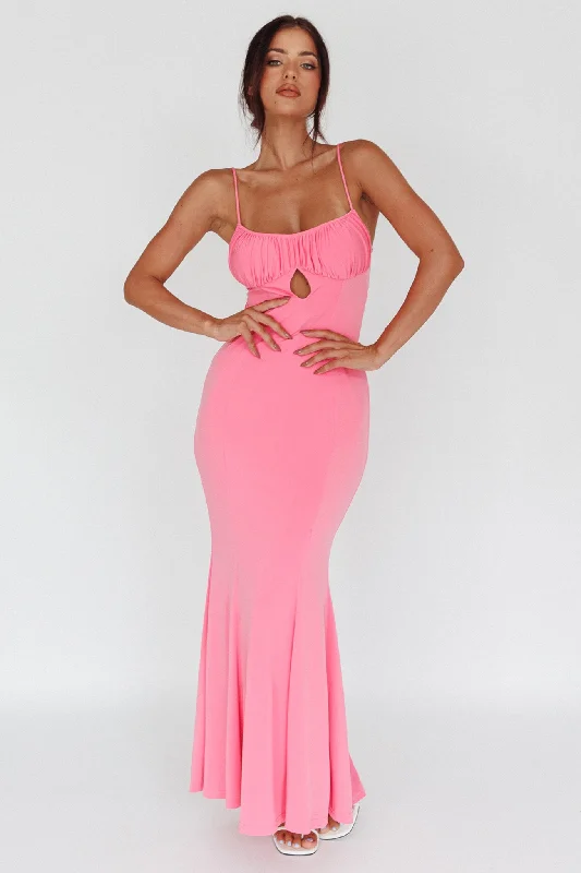 Women's One Shoulder Maxi Dress-Marcella Keyhole Bust Maxi Dress Pink