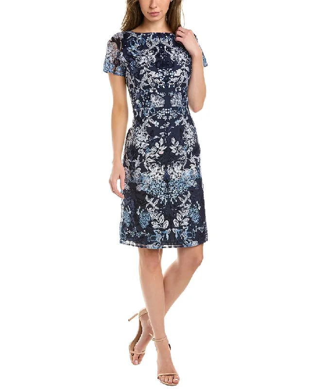 Blue Bodycon Dress -Marchesa Notte Embroidered Sheath Dress