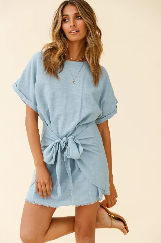 Women's Long Sleeve Shirt Dress with Belt-Marci Loose Fit Tie Feature Shirt Dress Blue
