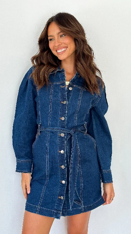 Women's Bold Color Mini Dress-Margie Denim Mini Dress - Indigo