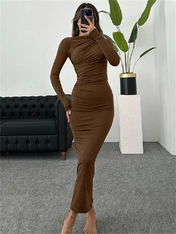 Women's Soft Knit Maxi Dress-Mariam Luxe Pleated Maxi Dress
