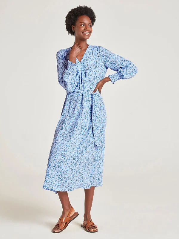 Trendy Satin Wrap Dress for Winter -Wrap Dress for Vacation -Marian Lenzing™ EcoVero™ Wrap Dress - Ice Blue Trendy Satin Wrap Dress for Winter -Wrap Dress for Vacation -Marian Lenzing™ EcoVero™ Wrap Dress - Ice Blue