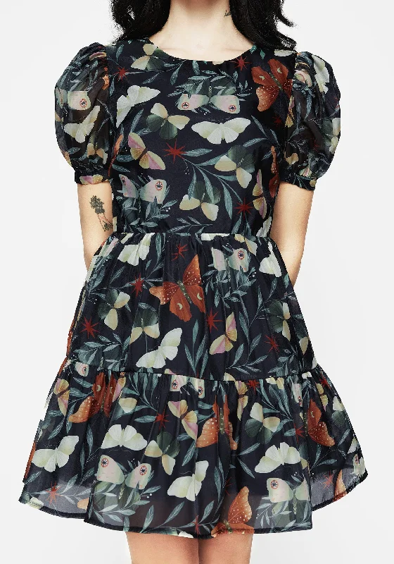 Women's Solid Color Mini Dress-Mariposa Puff Sleeve Organza Mini Dress