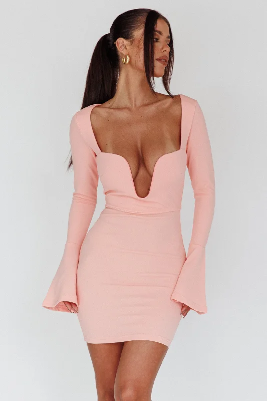 Women's Leather Mini Dress-Maris Flared Cuff Mini Dress Baby Pink