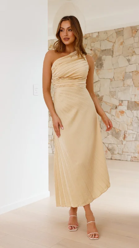 Women's Belted A-line Maxi Dress-Marissa Maxi Dress - Yellow