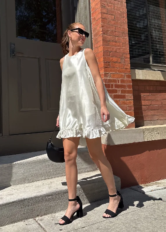 Women's Crisscross Mini Dress-Marissa Pearl Button Ruffle Mini Dress - Cream