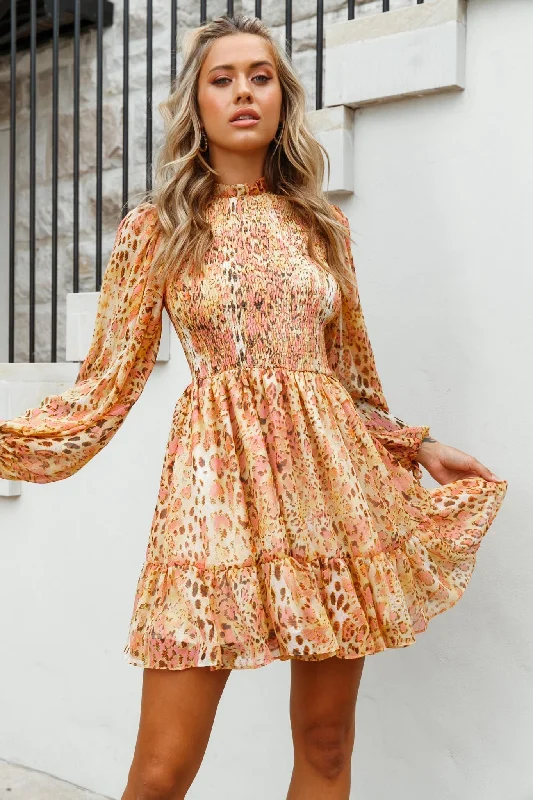 Doll Dress with Mini Skirt -Marja Cami Strap Shirred Baby Doll Dress Leopard Print Pink