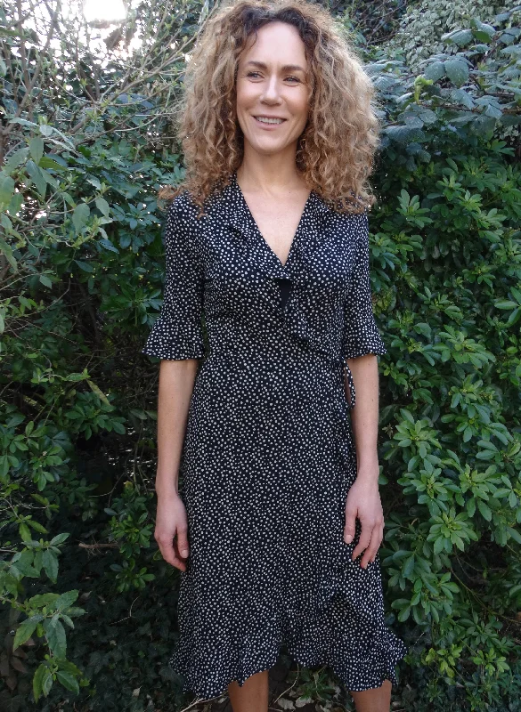 Elegant Wrap Dress with Belted Waist -High Neck Wrap Dress -Martha Wrap Dress