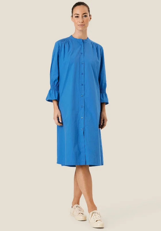 Women's Simple Shirt Dress-Masai Nukalo Loose Fit Shirt Dress, Nebulas Blue