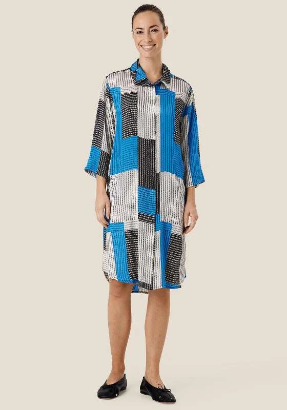 Stylish Short Sleeve Shirt Dress-Masai Nykolia Patch Print Shirt Dress, Nebulas Blue