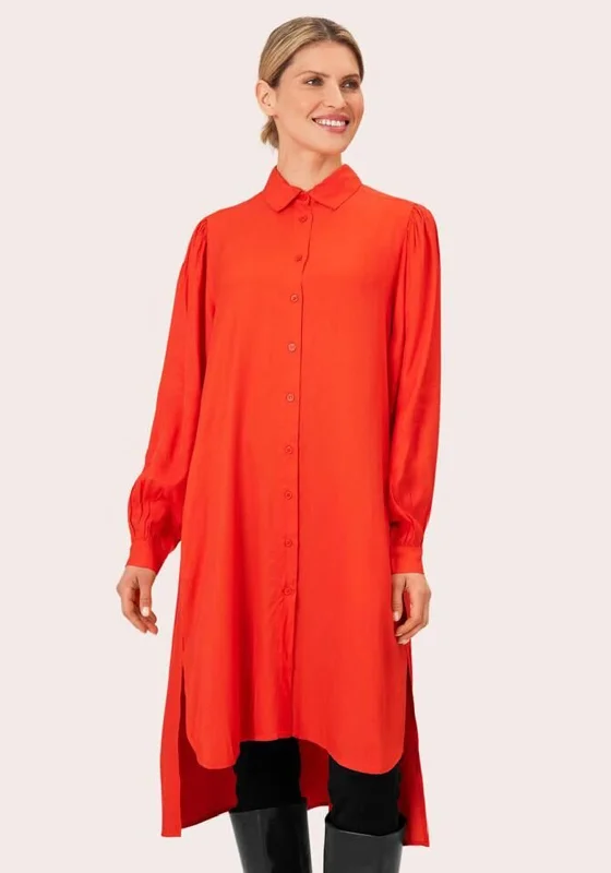 Long-sleeve Plaid Shirt Dress-Masai Nydema Shirt Dress, Red Clay