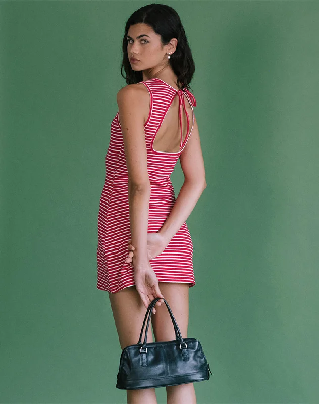 Women's Knit Bodycon Mini Dress-Masha Mini Dress in Red and White Stripe Jersey