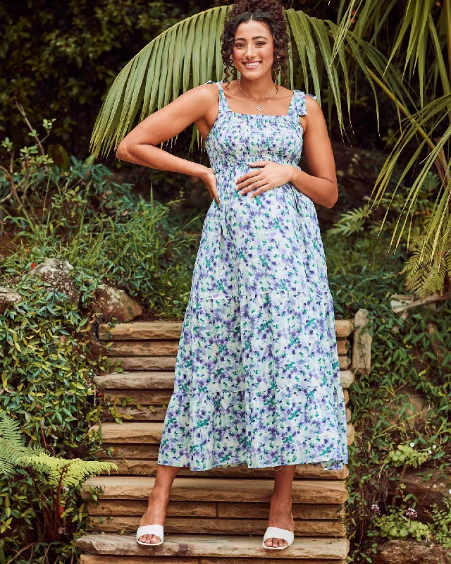 Maternity Dresses for Spring Blooms -Maternity Lilliana Purple Flora Maxi Dress