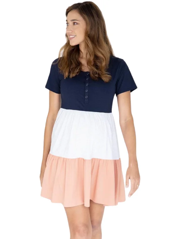 Maternity Dresses with Modest Fit -Maternity & Nursing Tiered Dress - Multicolor