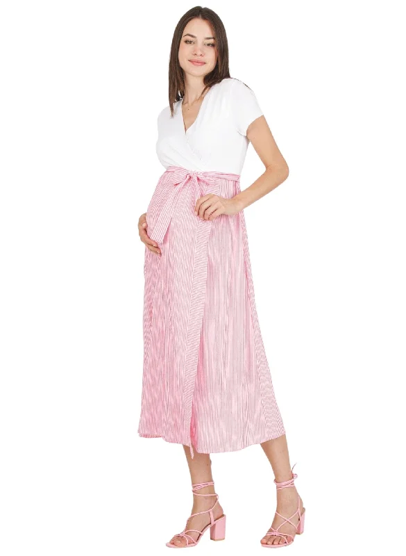 Maternity Dresses for Thanksgiving -Maternity & Nursing Dress with Striped Skirt