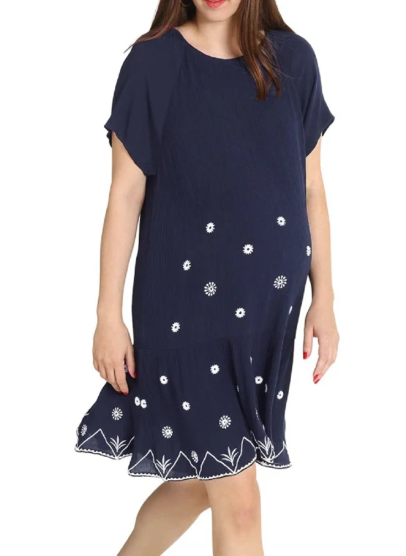Flowy Maternity Dresses for Comfort -Maternity Embroidered Dress - Summer Stories