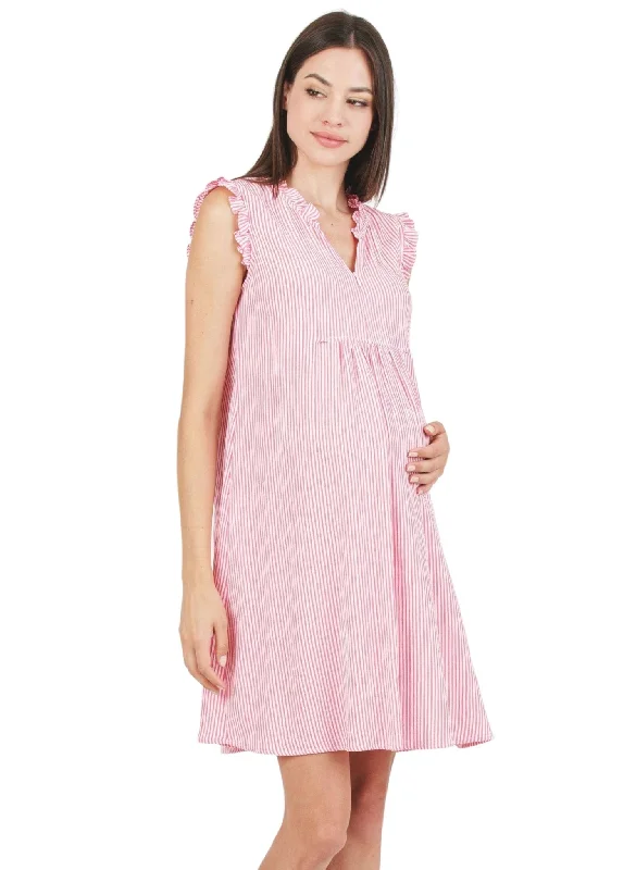 High-Low Maternity Dresses for Trendy Look -Maternity & Nursing Striped Dress with Ruffles High-Low Maternity Dresses for Trendy Look -Maternity & Nursing Striped Dress with Ruffles