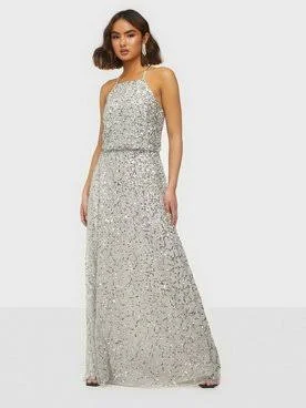 Women's Cowl Neck Maxi Dress-Maya All Over Sequin Haltneck Maxi Dress