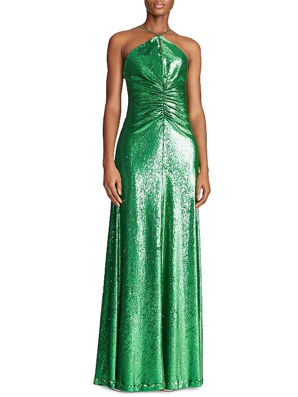 Wide Sleeve Party Dress for Trendy Style -Maya Womens Sequined Halter Evening Dress