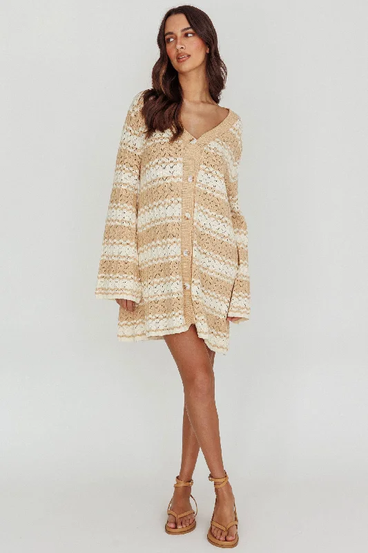 Cool Shirt Dress-Maysah Button-Up Knit Shirt Dress Nude Ivory