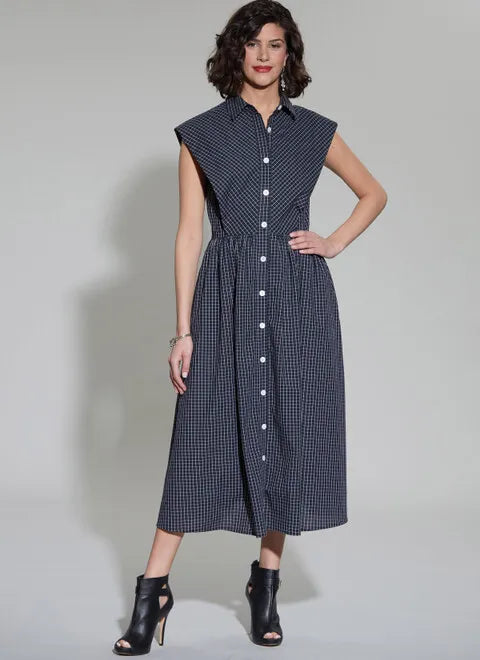 Green Plaid Shirt Dress-McCalls Shirtdress M8342