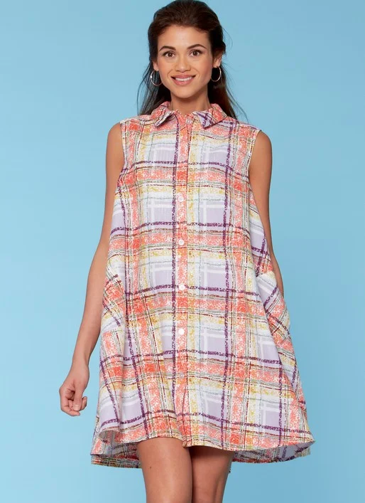 Plaid Shirt Dress with Tie-McCalls Shirtdresses M7565