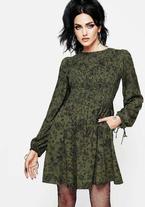 Women's Long Sleeve Satin Mini Dress-Meadowflowers Floral Print Mini Dress