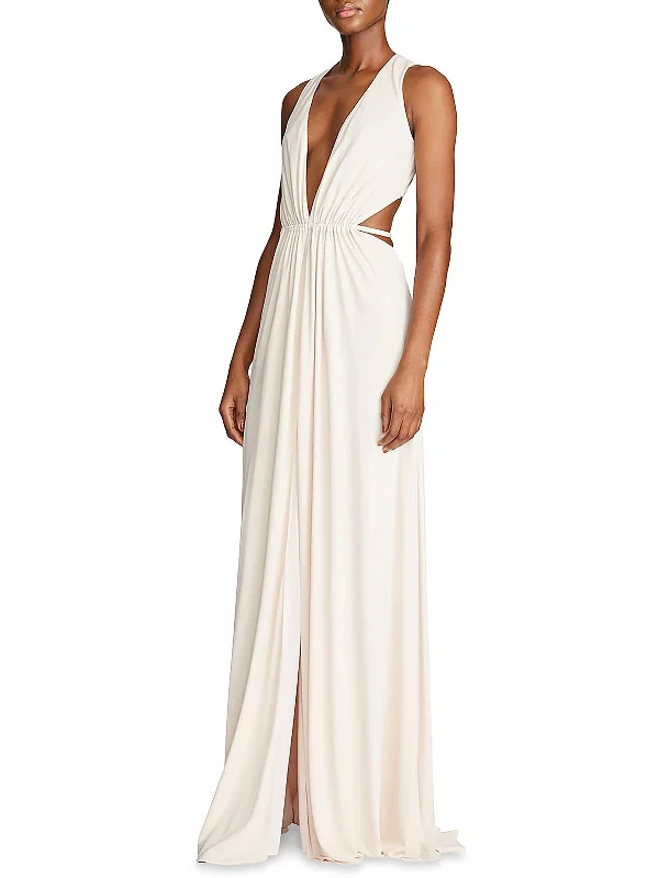 Flared Skirt Party Dress for Fun Night -Megan Womens Deep V Cut-Out Evening Dress