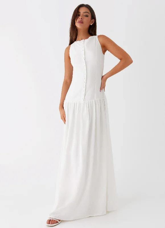 Women's Straight-cut Maxi Dress-Meggie Linen Maxi Dress - White