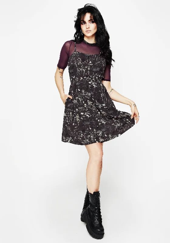 Women's Flower Print Mini Dress-Melancholia Button Up Mini Apron Dress