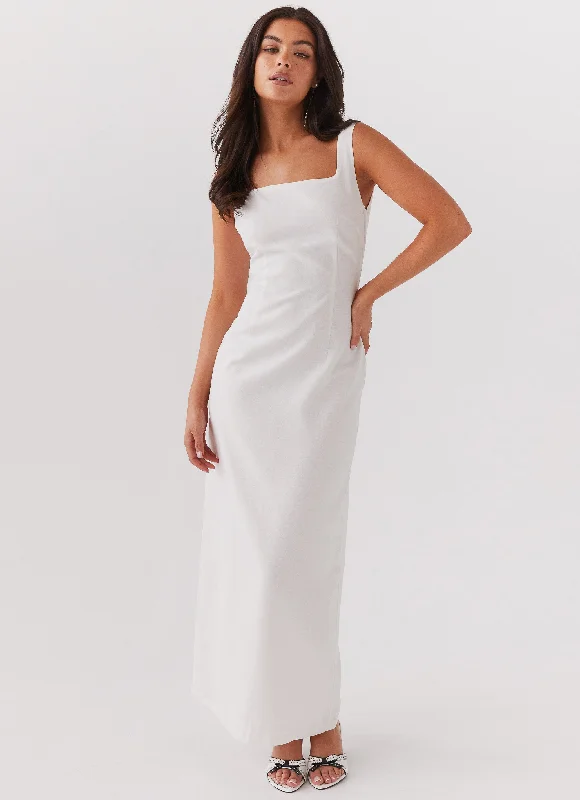 Women's Strapless Maxi Dress-Melina Linen Maxi Dress - White