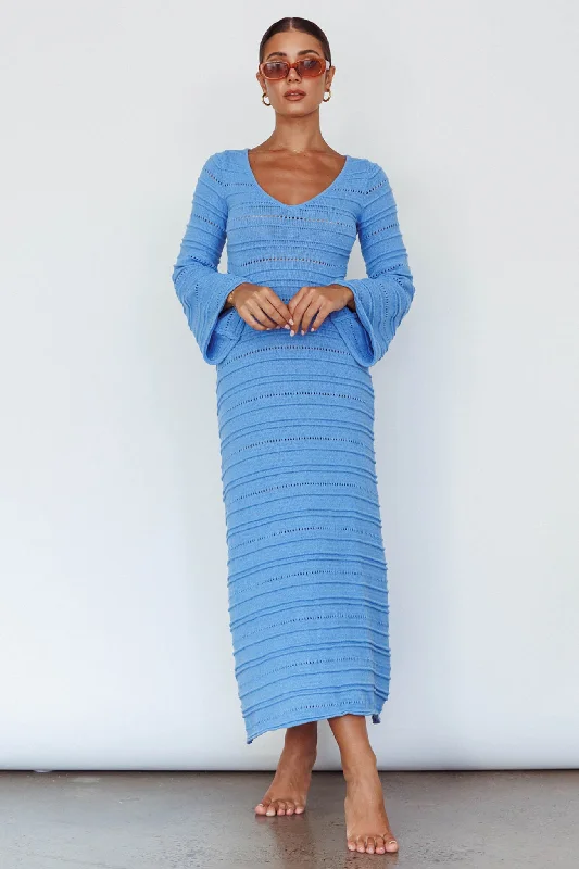 Women's Tiered Maxi Dress-Meredith Long Sleeve Cut-Out Maxi Dress Blue