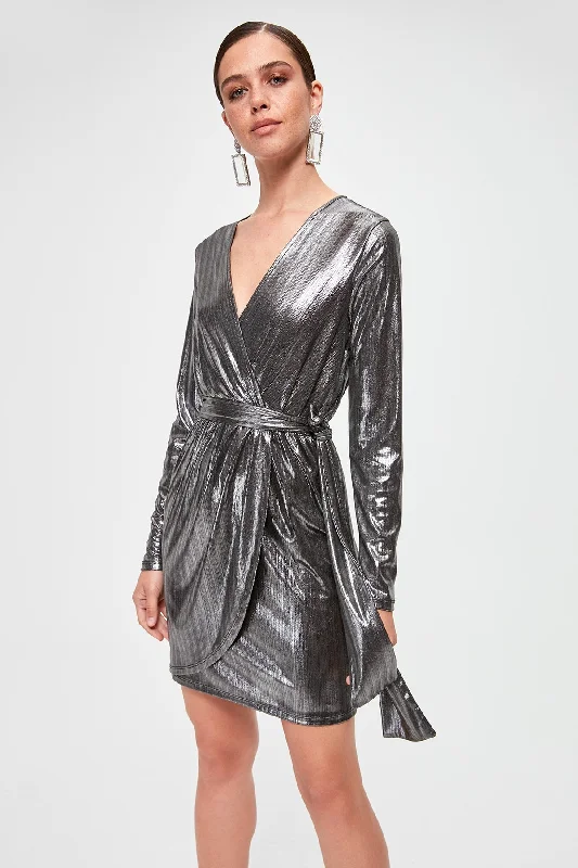 Satin Wrap Dress with Adjustable Straps -Wrap Dress for Winter -Mettalic Wrap Dress Satin Wrap Dress with Adjustable Straps -Wrap Dress for Winter -Mettalic Wrap Dress