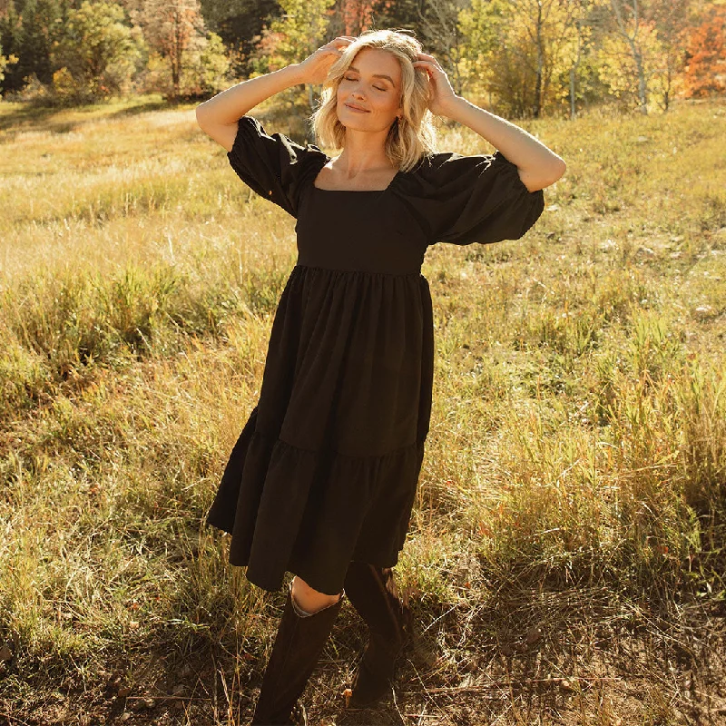 Women's Casual Knit Midi Dress-Middleton Dress, Black
