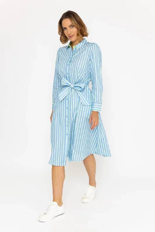 Colorful Plaid Shirt Dress-Midi Blue Striped Shirt Dress