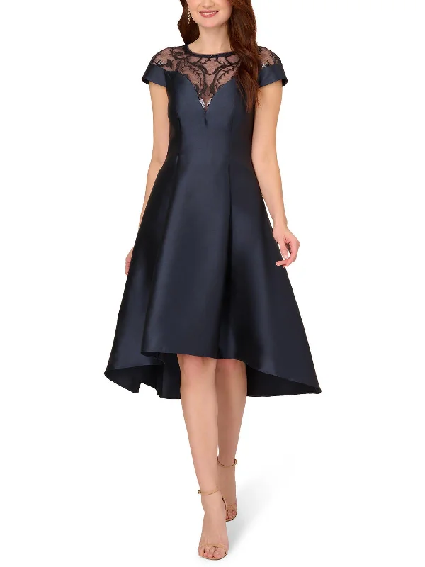 Deep Cut Party Dress for Club Style -Mikado Womens Hi-Low Fit & Flare Cocktail And Party Dress Deep Cut Party Dress for Club Style -Mikado Womens Hi-Low Fit & Flare Cocktail And Party Dress