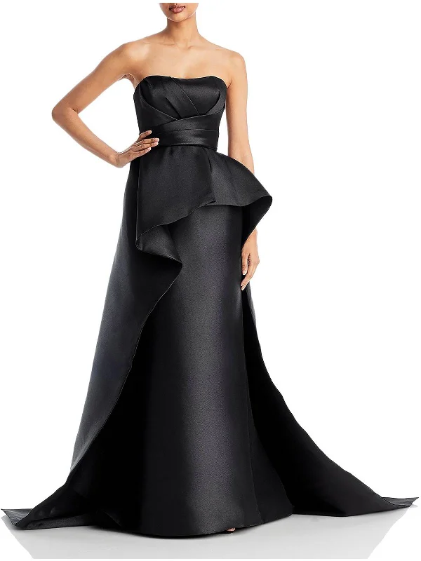 Tulle Party Dress for Princess Look -Mikado Womens Peplum Strapless Evening Dress