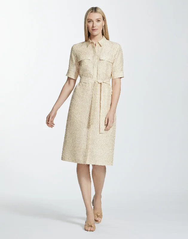 Women's Tartan Shirt Dress-Mini Jaguar Print Silk Doha Shirtdress