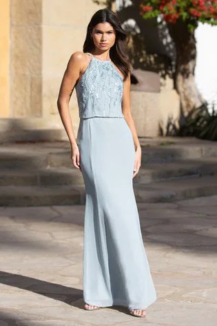 Women's High Neck Lace Maxi Dress-Mint Halterneck Embroidered Maxi Dress Green